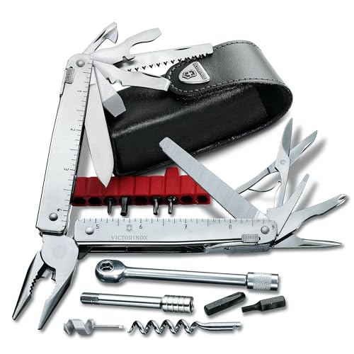 Image of Victorinox 3.0339.L Swisstool X Plus Ratchet with Leather Pouch Extremely Handy, Functional, and Compact in Silver 4.5 inches