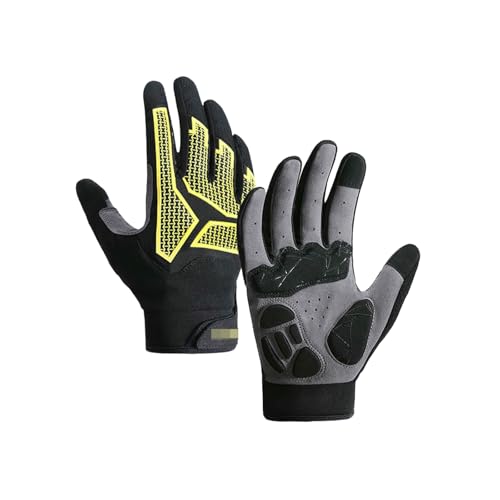 keynoyin Outdoor Cycling Gloves, Spring and Summer Non-Slip Long Finger Breathable Gloves - Yellow - XL