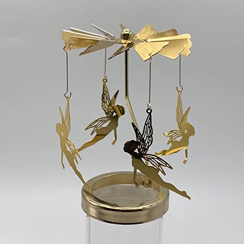 DAWENHA Aniversario de Candelabros Giratorios Portavelas Dorado Giratorio Romántico Adornos de Molino Viento Portavelas Carrusel Navideño para la Decoración de la Mesa Fiesta Boda Sala Navidad Cover