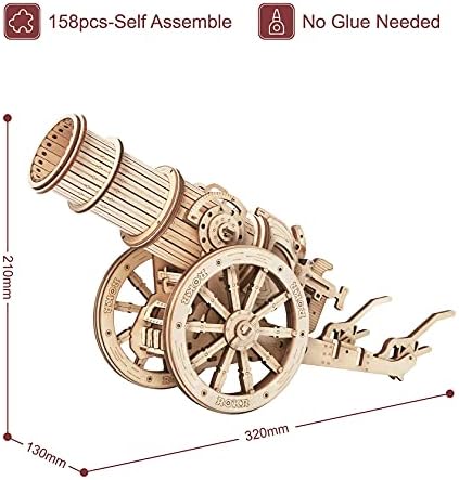 ROBOTIME 3D Puzzles Wooden Model Kits for Adults to Build Jigsaw Puzzles Building Laser Cut Medieval Cannon Mechanical Construction Crafts