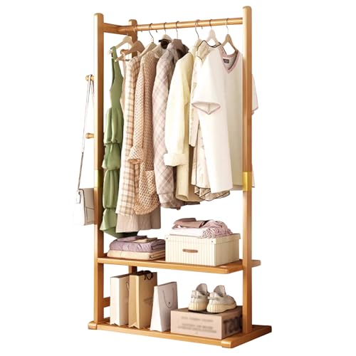Portant à vêtements en bois avec étagères de rangement penderie