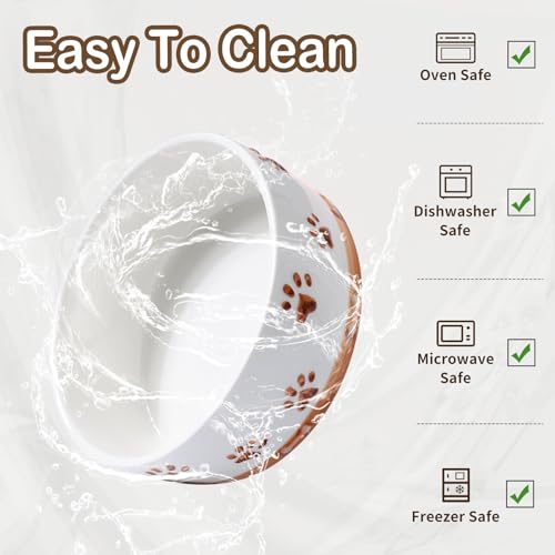 Ceramic Dog Bowls for Small and Medium Dogs, 4 Cups Dog Food and Water Bowl Set with Wooden Stand and Non-Slip Silicone Food Mat, Weighted Embossed Cute Puppy Bowls Feeding Dishes Set of 2 - Image 5