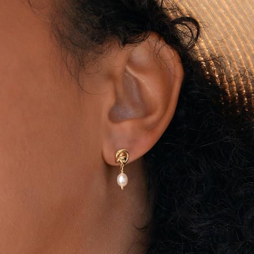 Pearl Earrings-14K Gold Plated Dainty Pearl Huggie Small Hoop Drop Dangle Earrings for Women Bridal Bridesmaids Elegant Wedding Jewelry2