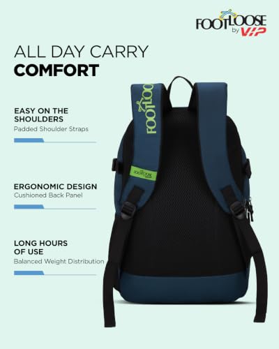 Image of FOOTLOOSE by VIP Kinetic Laptop Backpack for Men & Women | 30 Litre Travel Backpack with 15.6 inch Laptop Compartment | Office, College, School Backpack