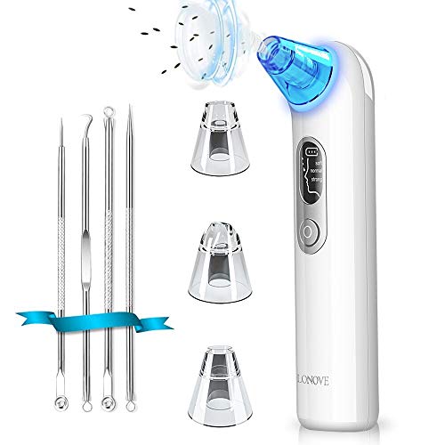 Blackhead Remover Pore Vacuum Extractor - LONOVE Upgraded Blue Light Blackhead Vacuum Pore Cleaner Electric Comedone Acne Extractor Kit Whitehead Black Head Removal Tool,LED Screen and 4 Porbes