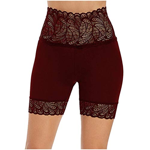 Aotifu Women Lace Shorts Underwear High Waist Plus Size Yoga Shorts Stretch Safety Leggings Undershorts for Women Girls (Wine,XX-Large)
