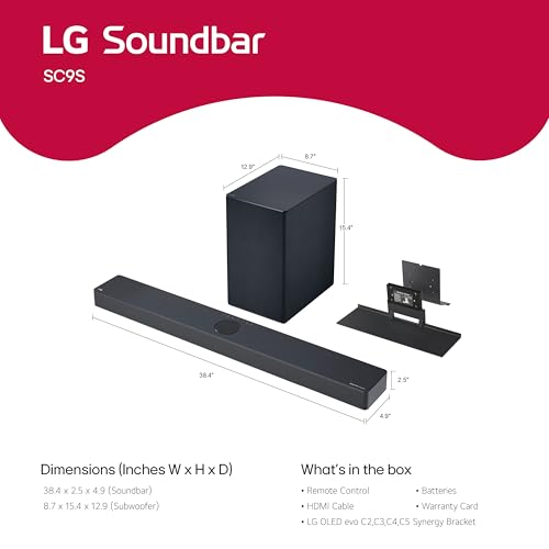 LG SC9S 3.1.3-Channel Perfect Matching Soundbar to the OLED evo C Series TV, Dolby Atmos, WOW Orchestra, WOWCAST Built-in with Wireless Dolby Atmos, Rear Speaker Ready, Wireless Subwoofer (2024 Model) - Image 3