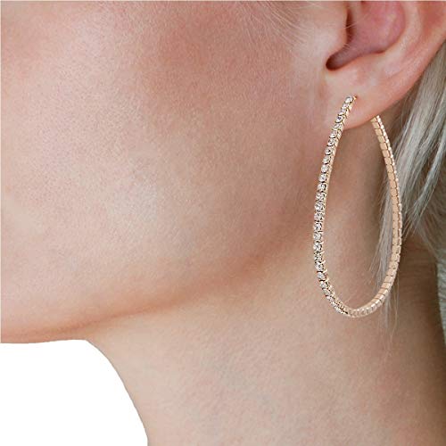 Humble Chic Rhinestone Hoop Earrings For Women - Womens Simulated Diamond Teardrop Hoops Jewelry - Medium Bling Ear Jackets - Long Sparkly Thin Cz Drop Earrings, Gold Tone - 2" #TOP7