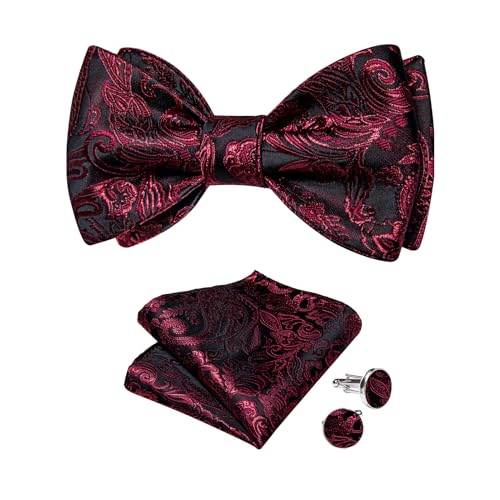 Image of DiBanGu Mens Silk Self Bow Tie Set 4PCS for Tuxedo Wedding,