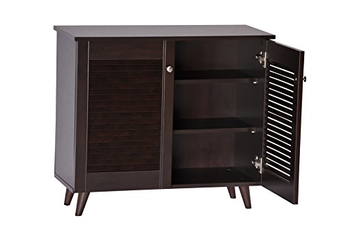 Image of DeckUp Noordin 2-Door Engineered Wood Shoe Rack with Wooden Legs (Dark Wenge, Matte Finish), Cm