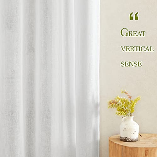 NICETOWN White Living Room Curtains Extra Long 135 inches Long, Grommet Linen Curtains & Drapes Privacy with Light Filtering Window Treatment for Bedroom, W52 x L135, 2 Panels