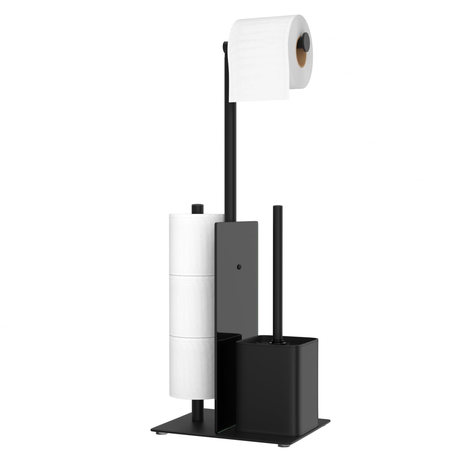 Porte Papier Toilette avec Brosse WC - Porte Rouleau Debout en Acier Inoxydable, Dérouleur Papier Aucun Perçage Requis avec Verre (Noir Mat)
