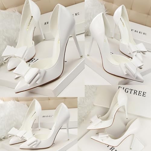 Women's Grace Bow Slip-On Stiletto Pumps Fashion Pointed Toe Backless High Heel Office Business Dress Shoes for Daily Casual Party Prom4