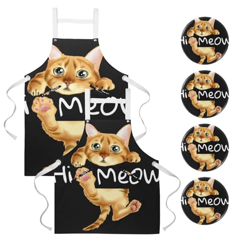 Tablier de cuisine Chat Hi Meow lot de 2 avec broches pour pâtisserie et bistrot