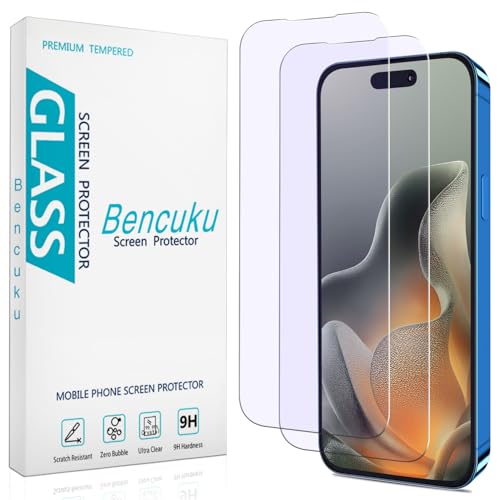 HPTech 2 Pack Anti Blue Light Screen Protector for iPhone 15 Pro Max/iPhone 15 Plus Eye Protection Tempered Glass Film Easy to Install Bubble Free