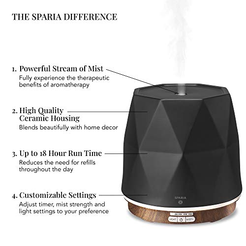 Sparia Ceramic Ultrasonic Essential Oil Diffuser For Aromatherapy, Matte Black With Wood Grain, 300Ml, 18 Hour Runtime #TOP1