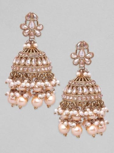 Image of Rubans Jhumka Earrings Kundan and Pearl Traditional Festive Jewellery Gift for Women & Girls