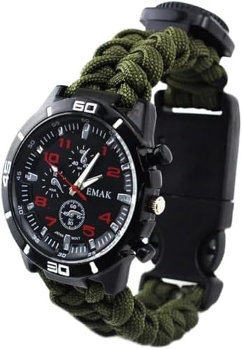 GEBYUI 多機能生存戦術リストウォッチ温度計・コンパス・パラシュートロープ等 7 機能搭載、黒色デザインで屋外・軍事・緊急時に最適なデジタルウォッチ?