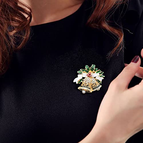 Kristland - Christmas Brooch Pin Alloy With Crystal And Enamel Corsage For Cloth Bag Cute Bell #TOP2