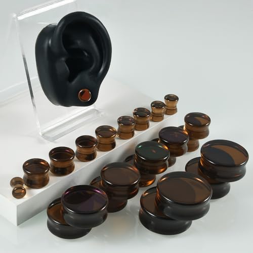CHUANCI PAIR Brown Glass Double Flare Solid Ear Plug Expander Purple Glass Ear Gauge Tunnel Body Piercing Jewelry 6mm-25mm/2G-1\'\' (PAIR 16mm(5/8\'\')) - Thumbnail 2