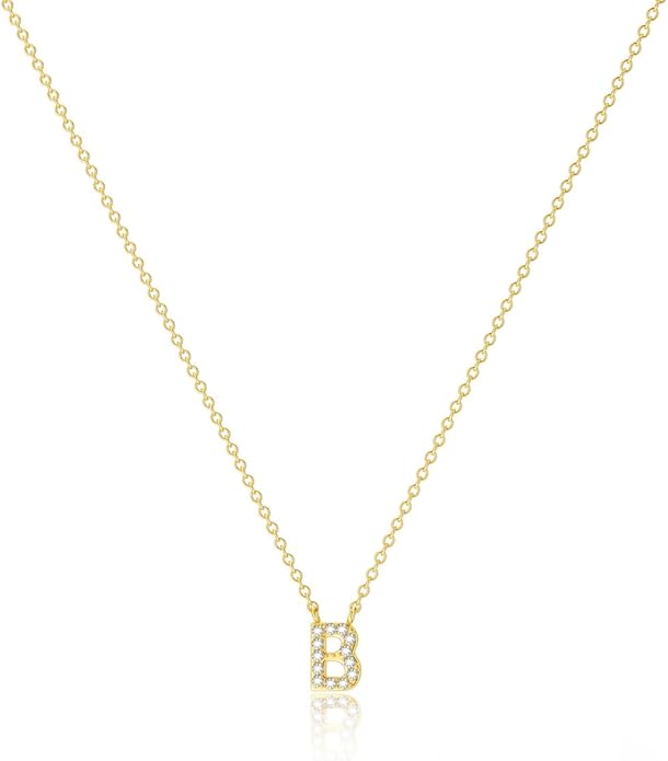 Initial Heart Necklaces for Women - Dainty Cute Necklace Small Layered 14K Gold Plated A-Z Letter CZ Pendant Trendy Satellite Chain Necklaces for Women Non Tarnish Gold Jewelry Set Gift