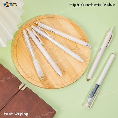 Toyshine 6 pcs Kawaii Click Action 0.5mm Neutral Pens Set High Aesthetic Value Fast Drying Kids Stationery Gift - Beige