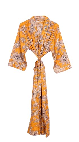 Pure 100% Cotton Robe For Womens Bathrobe Dressing Gown Long sleepwear Free Size Kimono (US, Alpha, One Size, Regular, Regular, 1, Robe 07)