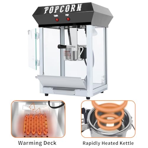Image of Popcorn Machine (Black) - Countertop Popcorn Maker - Vintage Popcorn Popper with 6 Oz Auto-Stir Kettle, No cart & Stand, Makes Up to 20 Cups for Movie /Home Theater, Parties, Restaurants Snack