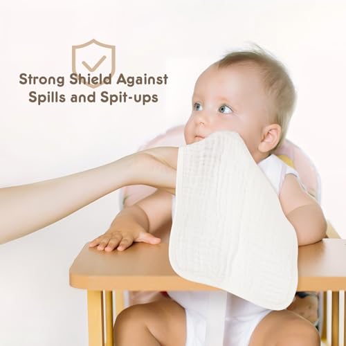 Muslin Burp Cloths Set for Babies 100% Cotton Baby Washcloths, Large 20''x10'' Extra Absorbent and Soft 10 Pack for Boys & Girls White3