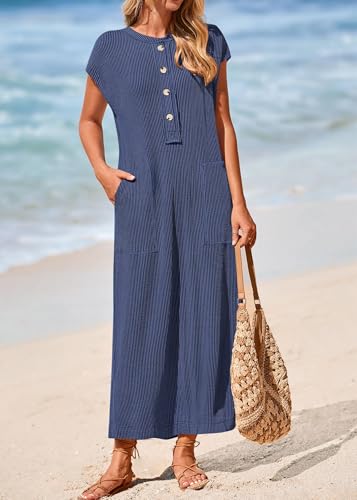 Image of KIRUNDO Womens Summer Ribbed Knit Short Sleeve Maxi Dress