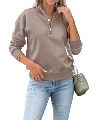 Dressmine Quarter Zip Pullover Women Long Sleeve Sweatshirts Fall Shirts