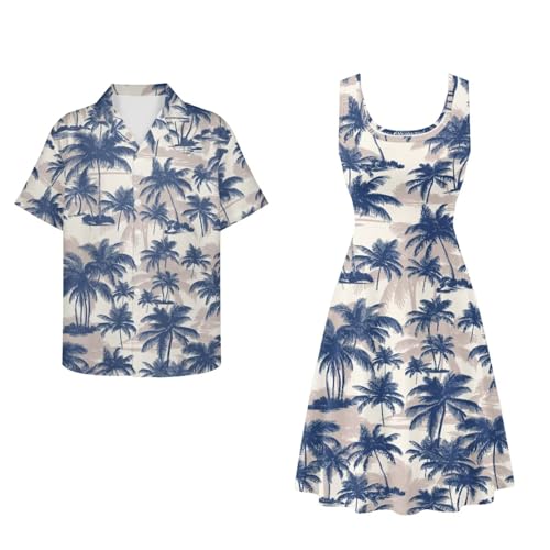 Image of Dreaweet Summer Dresses for Women A-Line Sleeveless Flowy Sun Dresses,Men's Casual Button-Down Shirts,Couple Matching Outfits