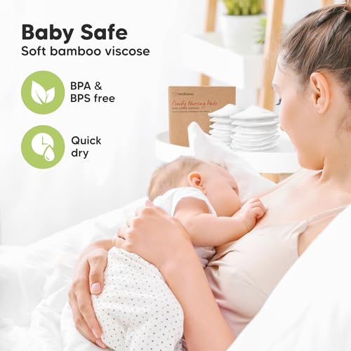Image of Organic Nursing Pads - 14 Washable Breast Pads for Breastfeeding, Wash Bag, Viscose Derived from Bamboo Reusable Nipple Covers for Breastfeeding Essentials, Soft & Absorbent (Soft White, M 4.6 inch)