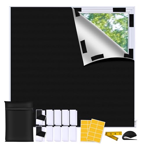 Bemece Portable 100% Blackout Blind No Drill Blinds Blackout for Windows Fits Any Size Shape for Bedroom Nursery Loft RV with Strong adhesive and Velcro-200 * 145