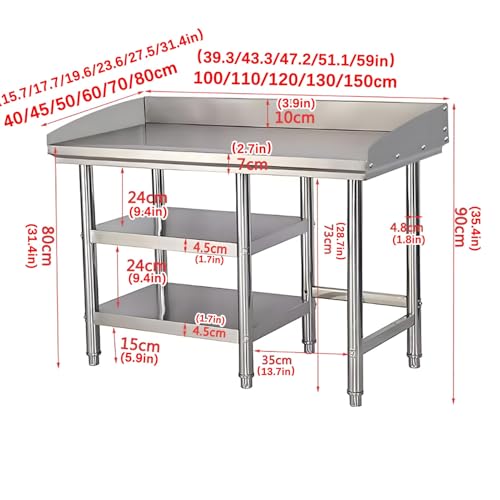 Mesa de trabajo de acero inoxidable, mesa de preparación de alimentos duradera para cocinas comerciales y restaurantes, ideal para uso en exteriores