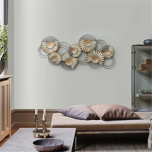 LuxenHome Metal Modern Flower Wall Decor, Art Wall Hanging Sculpture Nature Art Home Decorations, Hanging for Living Room Bedroom Kitchen or Office, 47 inch, Gold/Gary