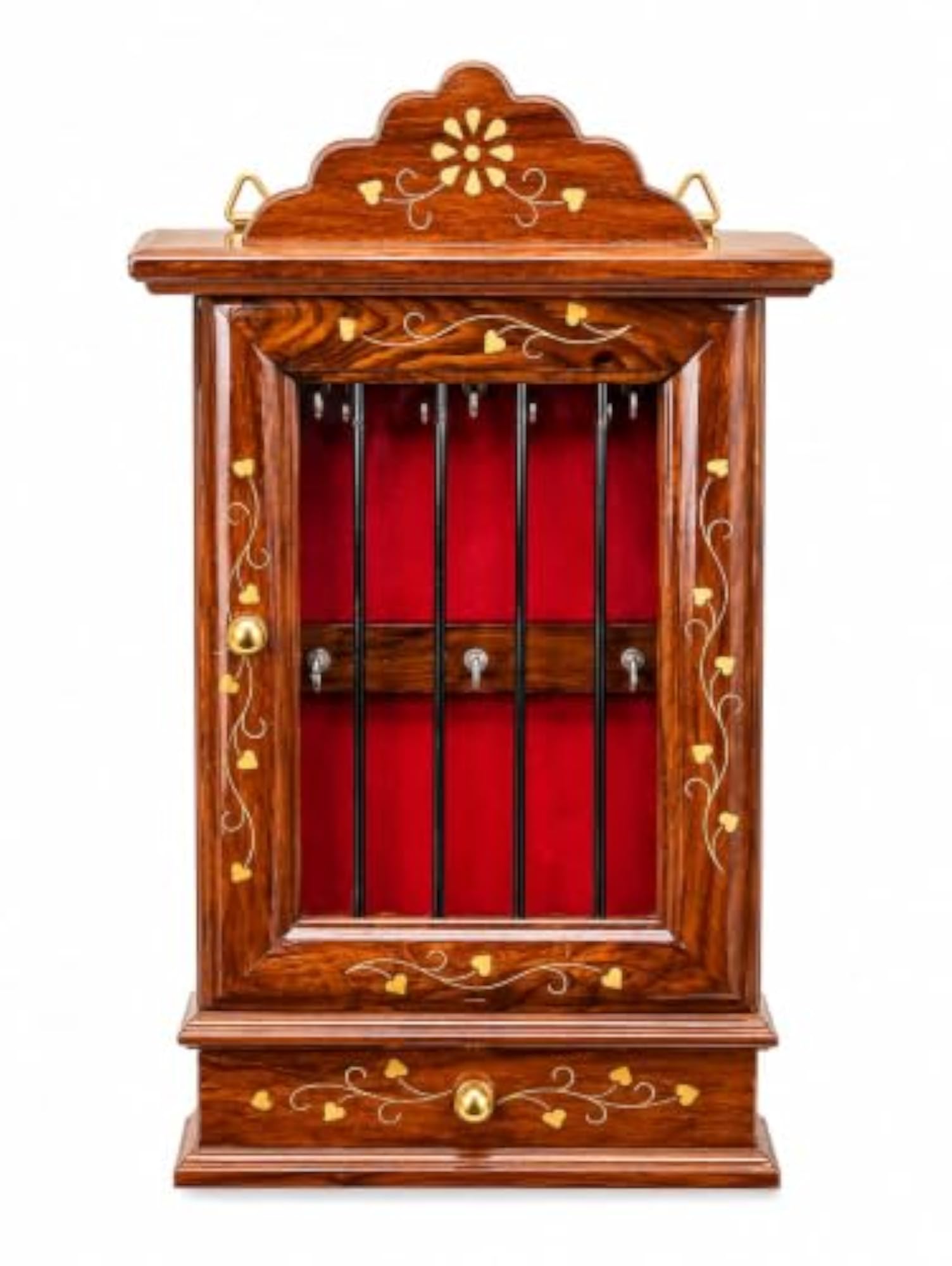 Handcrafted Sheesham Wood Key Holder Cabinet with Drawer