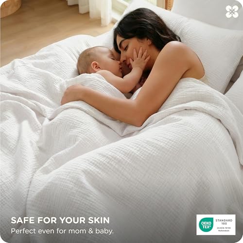 Image of Bedsure PureWoven 100% Cotton Muslin Duvet Cover King Size 3-Layer Gauze