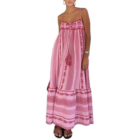 Alaurbeauty Women's Boho Spaghetti Strap Maxi Dress Cover