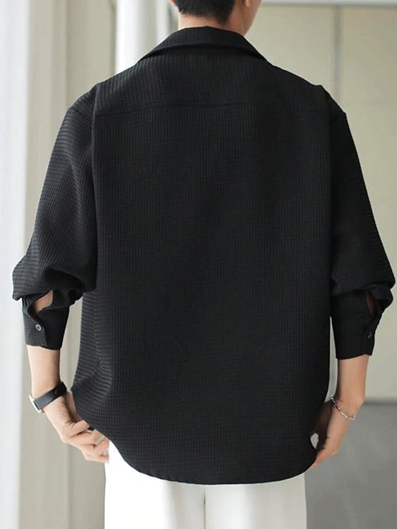 Image of GRECIILOOKS Men's Formal Button Down Shirt - Slim Fit Shirt's for Men | Textured Long Sleeve Polycotton| Business & Meeting Ready (Available in Plus Size)
