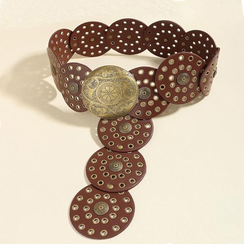 Utaly Wide-Disc Western-Belt for Women - PU Leather Vintage Hollow Concho Cowboy-Belts Chunky-Country Waist-Belt for Skirt4