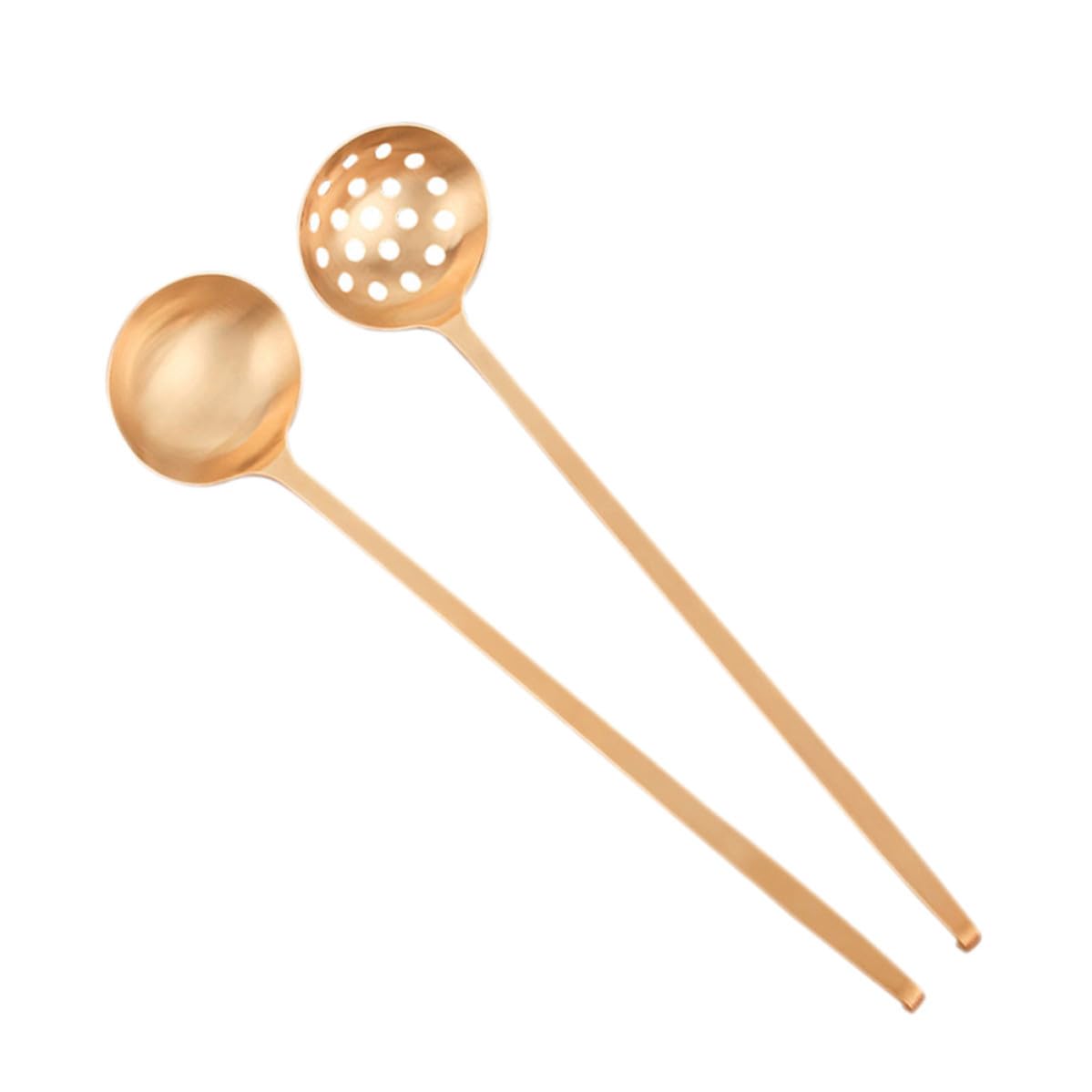 Kichvoe Set di 2 Cucchiai da Zuppa Manico in Ottone, Cucchiai Scolapasta per Banchetto, Presa Comoda e Resistente per Cucina Domestica