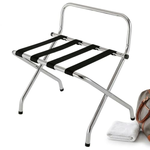 USTECH Luggage Rack-Single Tier with High Back, Chrome, Fully Asssembled, Foldable Rack for Guest Room