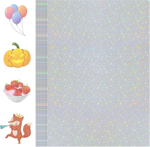 Image of True-Ally 20 Sheets Holographic Sticker Paper, Transparent Holographic Vinyl Laminate Film, Clear Overlay Lamination Sticker Paper Self Adhesive Waterproof - 8.5x11 inch (Star Pattern)