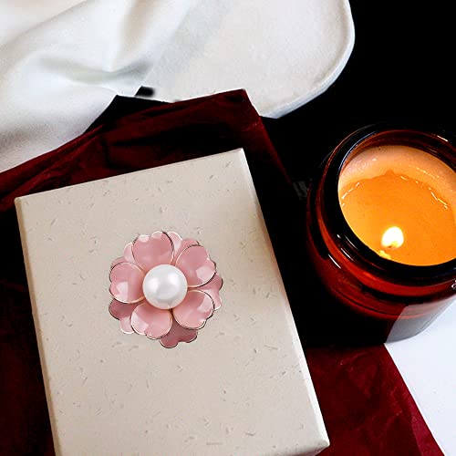 Image of Women Camellia Flower Pearl Enamel Brooch Pins for Ladies Jewelry Fashion