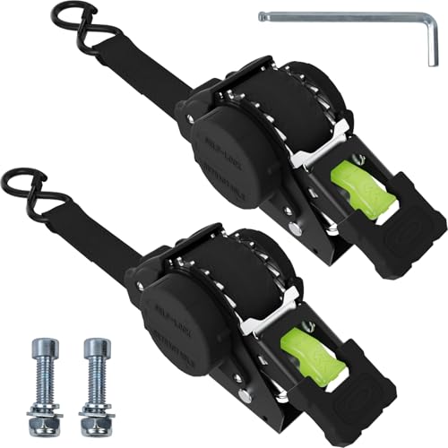 Boat Transom Retractable Ratchet Straps 2 Pack 1x11 1760lb Break Strength Bolt On Tie Down Straps for Truck Bed Trailer Self-Retracting Mountable Cargo Straps