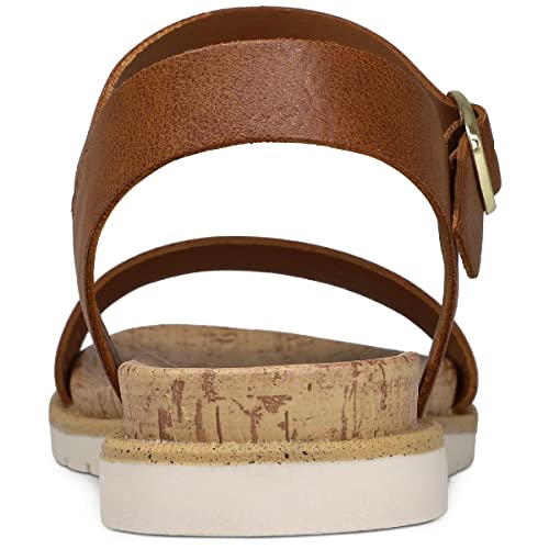 Sun + Stone Womens Mattie Faux Leather Open Toe Flats Brown 12 Medium (B,M), Cognac Smooth3