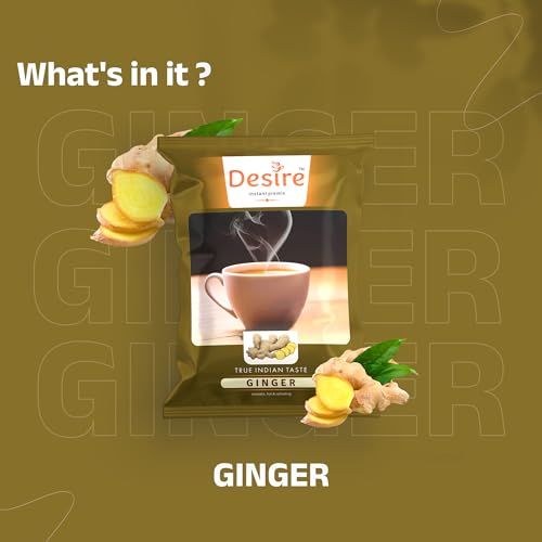 Desire Instant Premix Ginger Tea | Ready to Drink Adrak Karak Chai, Just Add Hot Water | Permium Instant Tea Mix Powder | Ideal for Manual & Vending Machine 500 grams (Pack of 1)