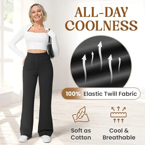 Flexipants - Women's Casual High Waist Stretch Pants, Comfort Breathable Elastic Straight Multi-Pockets with Buttons4