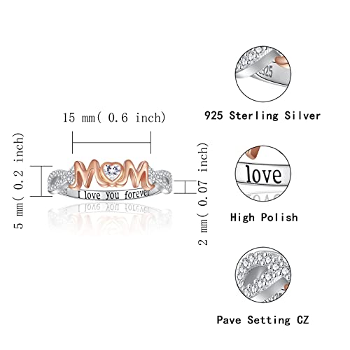 925 Sterling Silver Mom Nana Ring For Women I Love You Forever Mothers Day Rings Jewelry Gifts From Daughter Son Grandchild Birthday Christmas (Mom, 8) #TOP6